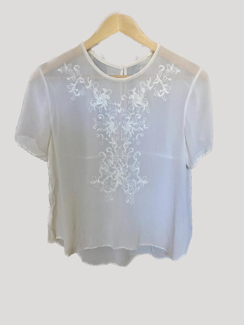 Aritizia Wilfred Cream Silk Embroidered Blouse ("Pampre Blouse")